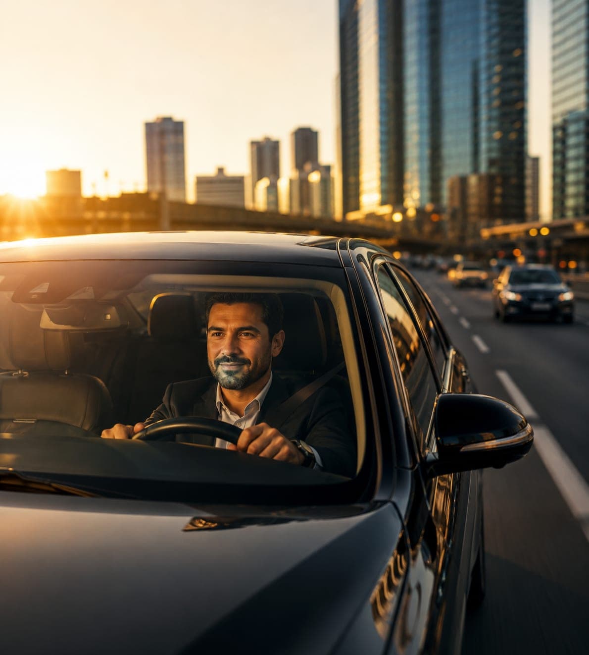 Professional GoNex driver beside vehicle