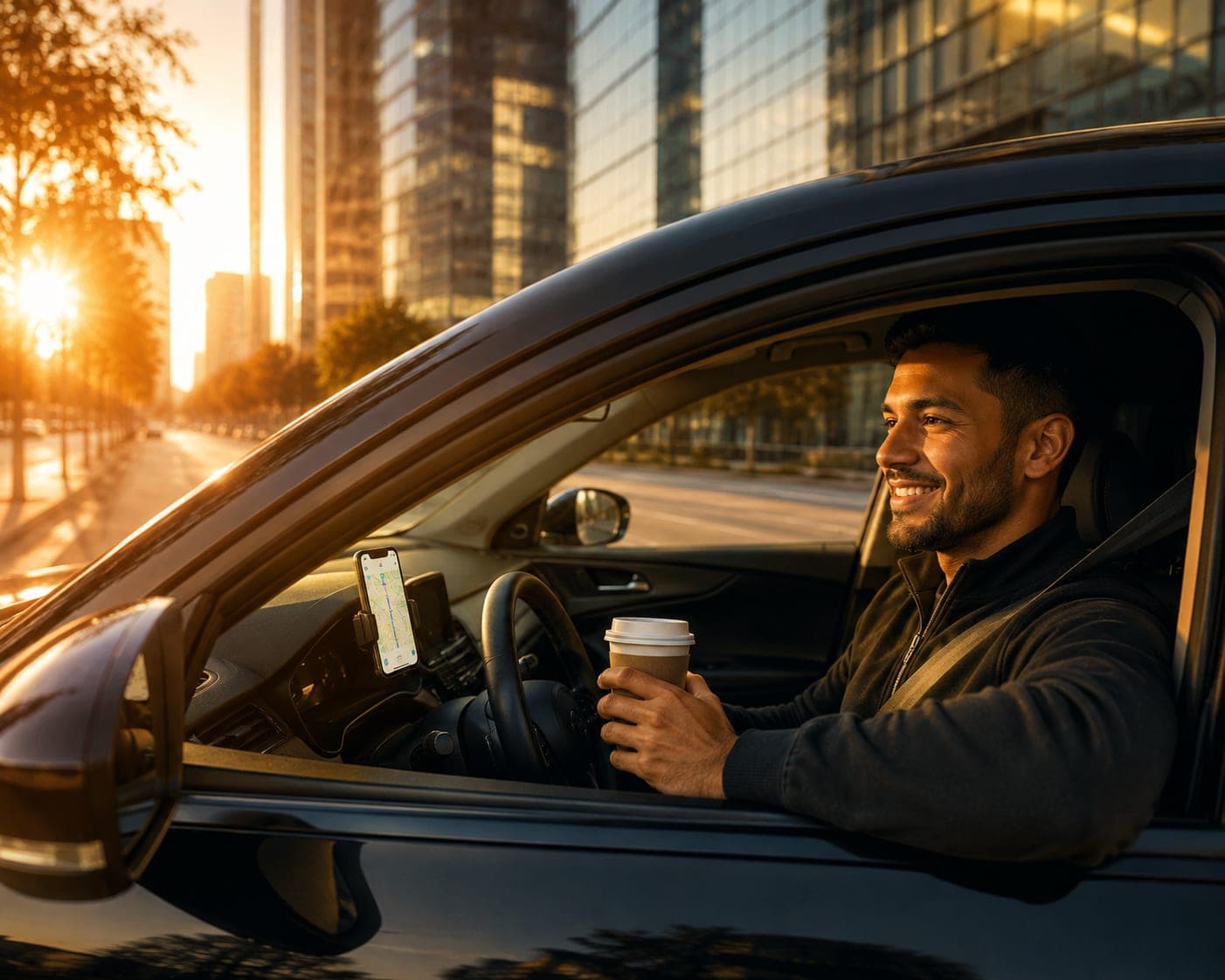 GoNex driver on the road during golden hour